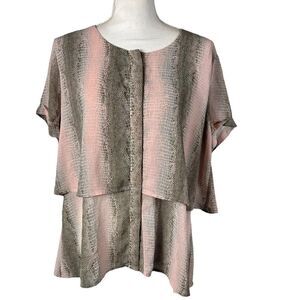 NY Collection Pink and Taupe Short Sleeve Layered Blouse
